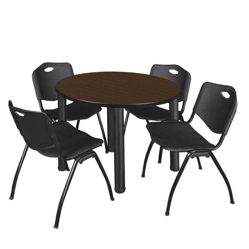 Regency Kee Round Versatile Breakroom Table with 4 M Stack Chairs 36"W x 36"D x 29"H (REG - TB36RP - 47) - SchoolOutlet