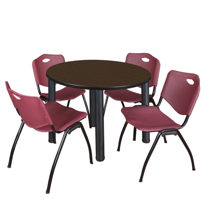 Regency Kee Round Versatile Breakroom Table with 4 M Stack Chairs 36"W x 36"D x 29"H (REG - TB36RP - 47) - SchoolOutlet