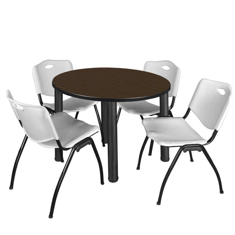 Regency Kee Round Versatile Breakroom Table with 4 M Stack Chairs 36"W x 36"D x 29"H (REG - TB36RP - 47) - SchoolOutlet