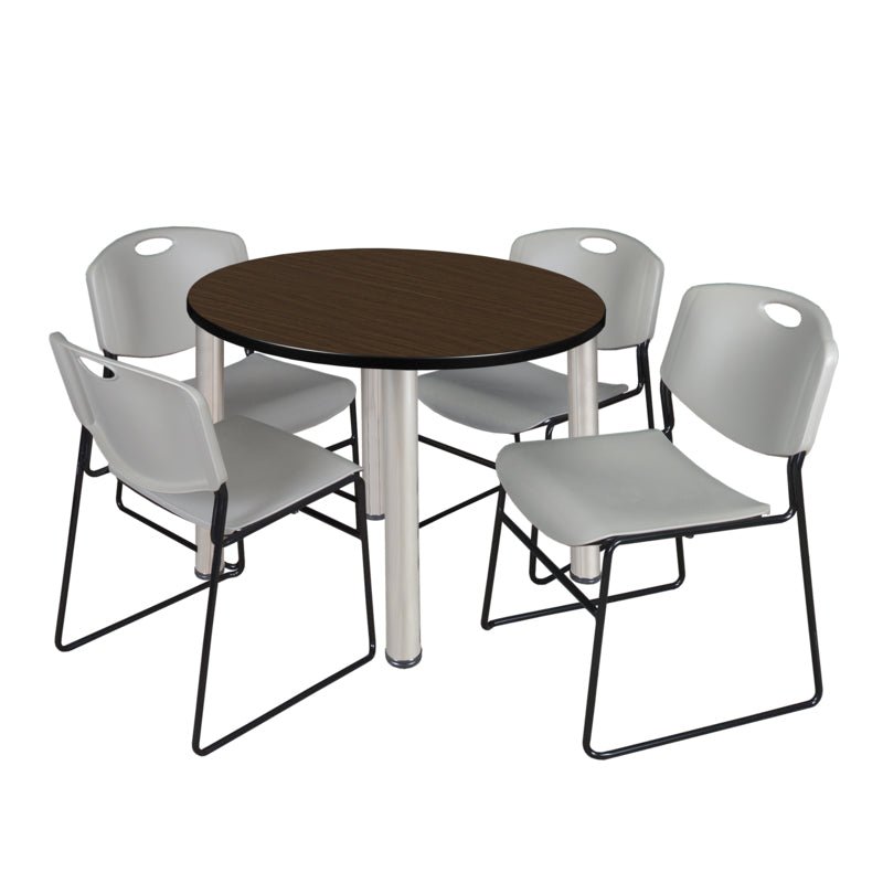 Regency Kee Round Versatile Breakroom Table with 4 Zeng Stack Chairs 36"W x 36"D x 29"H (REG - TB36RP - 44) - SchoolOutlet