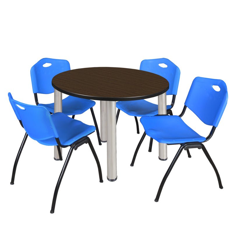 Regency Kee Round Versatile Breakroom Table with 4 M Stack Chairs 36"W x 36"D x 29"H (REG - TB36RP - 47) - SchoolOutlet