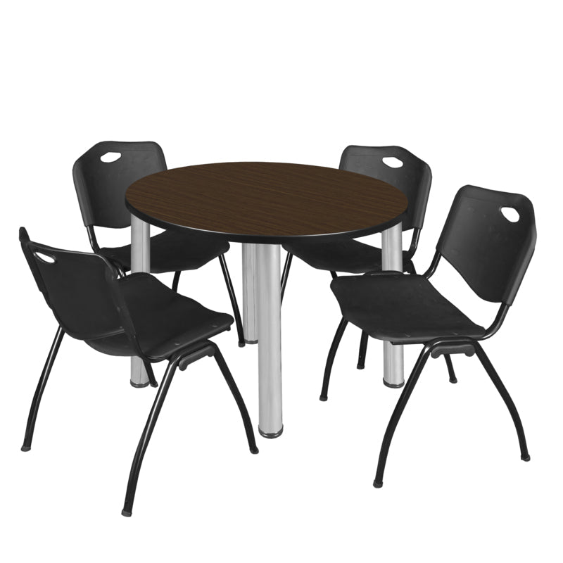 Regency Kee Round Versatile Breakroom Table with 4 M Stack Chairs 36"W x 36"D x 29"H (REG - TB36RP - 47) - SchoolOutlet