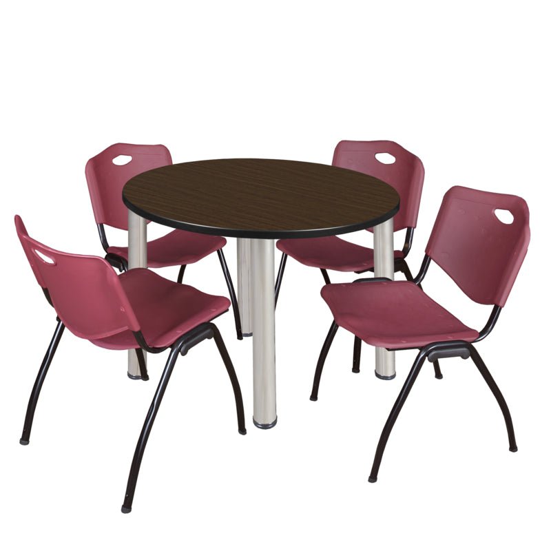Regency Kee Round Versatile Breakroom Table with 4 M Stack Chairs 36"W x 36"D x 29"H (REG - TB36RP - 47) - SchoolOutlet