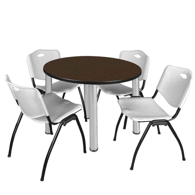 Regency Kee Round Versatile Breakroom Table with 4 M Stack Chairs 36"W x 36"D x 29"H (REG - TB36RP - 47) - SchoolOutlet