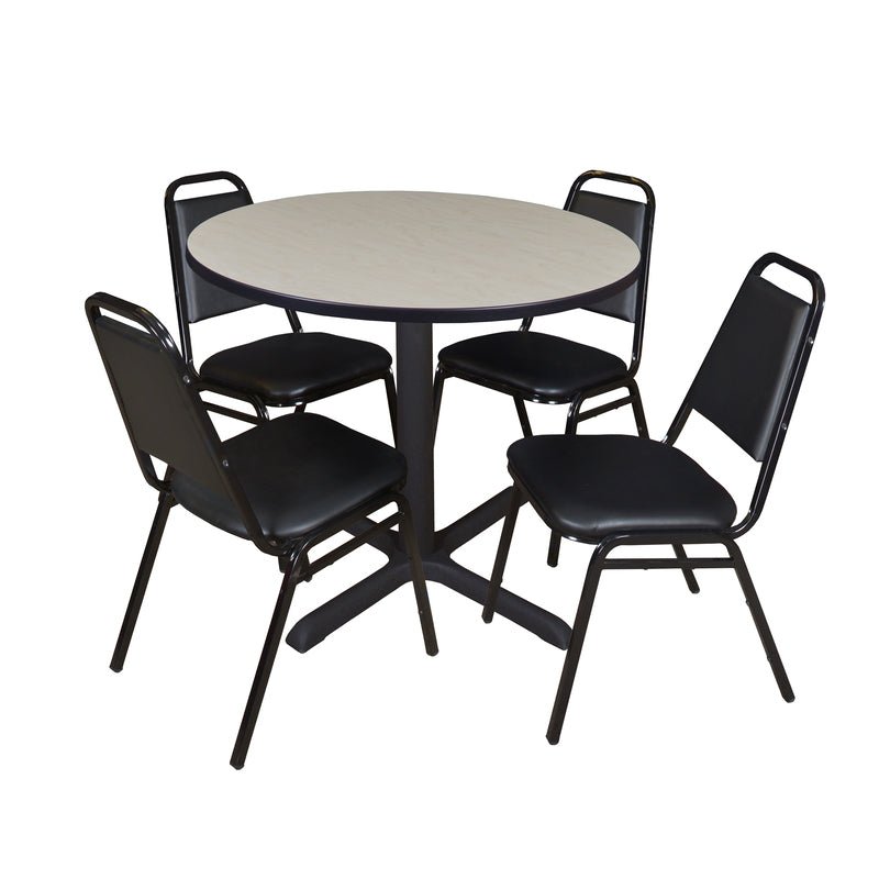 Regency Cain Round X Base Breakroom Table and 4 Restaurant Stack Chairs 36" W x 36" D x 29" H (REG - TB36R - 29) - SchoolOutlet