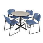 Regency Cain Round X Base Breakroom Table and Zeng Stack Chairs 36