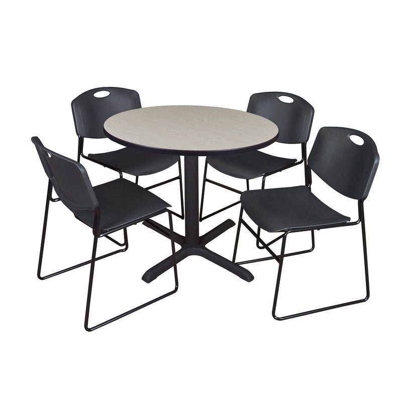 Regency Cain Round X Base Breakroom Table and Zeng Stack Chairs 36" W x 36" D x 29" H (REG - TB36R - 44) - SchoolOutlet