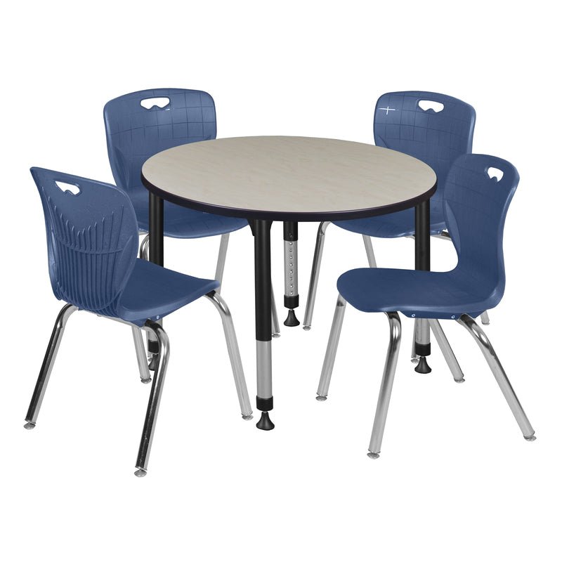 Regency Kee 36 in. Round Adjustable Classroom Table & 4 Andy 18 in. Stack Chairs - SchoolOutlet