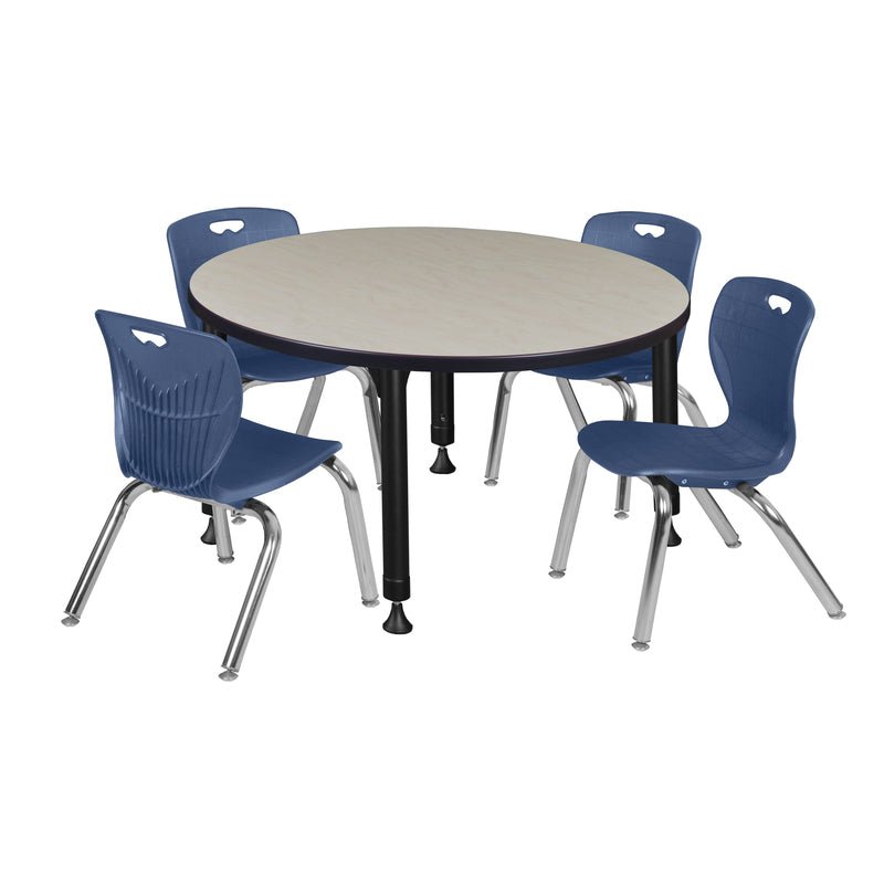 Regency Kee 36 in. Round Adjustable Classroom Table & 4 Andy 12 in. Stack Chairs - SchoolOutlet