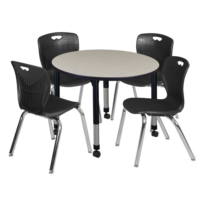 Regency Kee 36 in. Round Adjustable Classroom Table & 4 Andy 18 in. Stack Chairs - SchoolOutlet