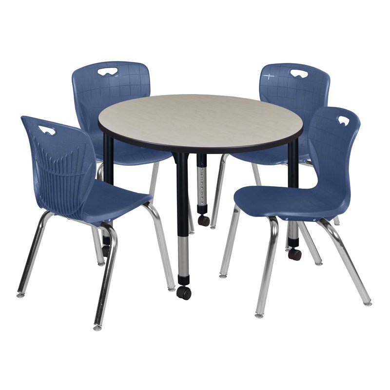 Regency Kee 36 in. Round Adjustable Classroom Table & 4 Andy 18 in. Stack Chairs - SchoolOutlet