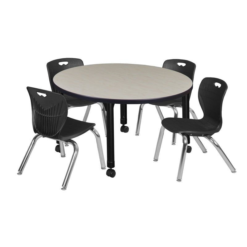 Regency Kee 36 in. Round Adjustable Classroom Table & 4 Andy 12 in. Stack Chairs - SchoolOutlet