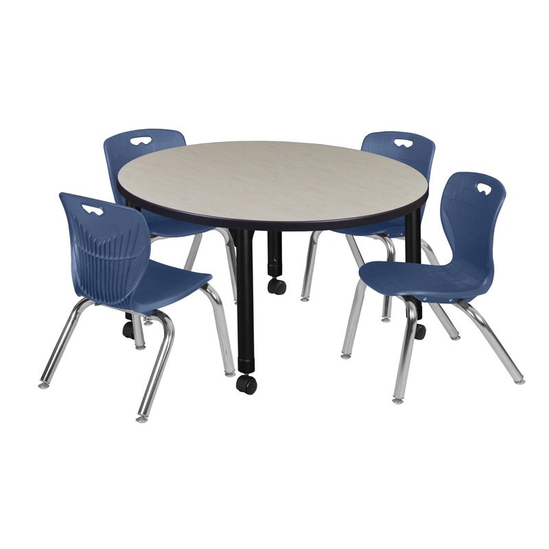 Regency Kee 36 in. Round Adjustable Classroom Table & 4 Andy 12 in. Stack Chairs - SchoolOutlet