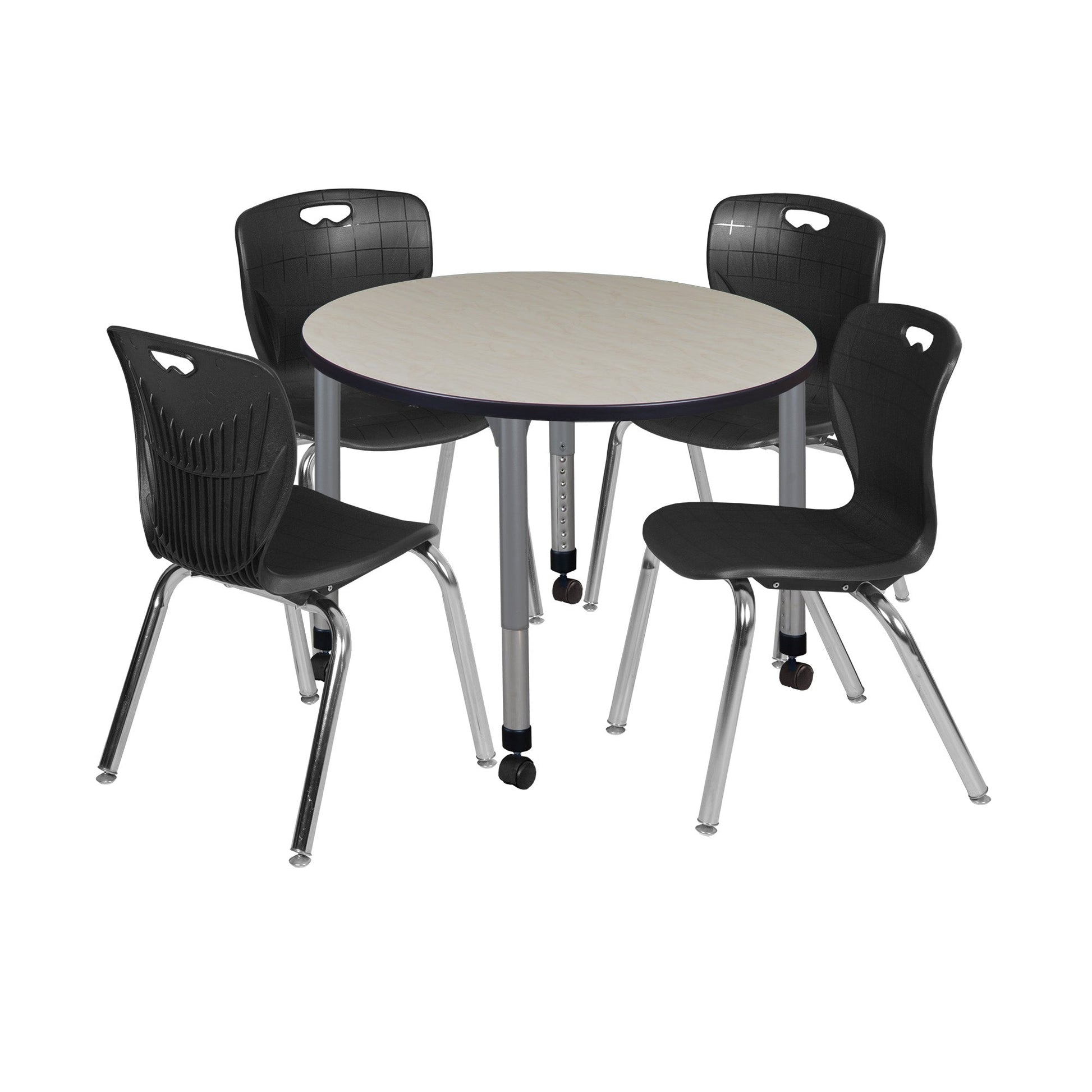 Regency Kee 36 in. Round Adjustable Classroom Table & 4 Andy 18 in. Stack Chairs - SchoolOutlet