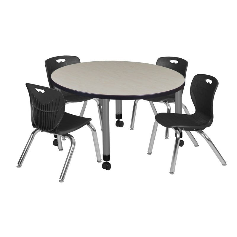 Regency Kee 36 in. Round Adjustable Classroom Table & 4 Andy 12 in. Stack Chairs - SchoolOutlet