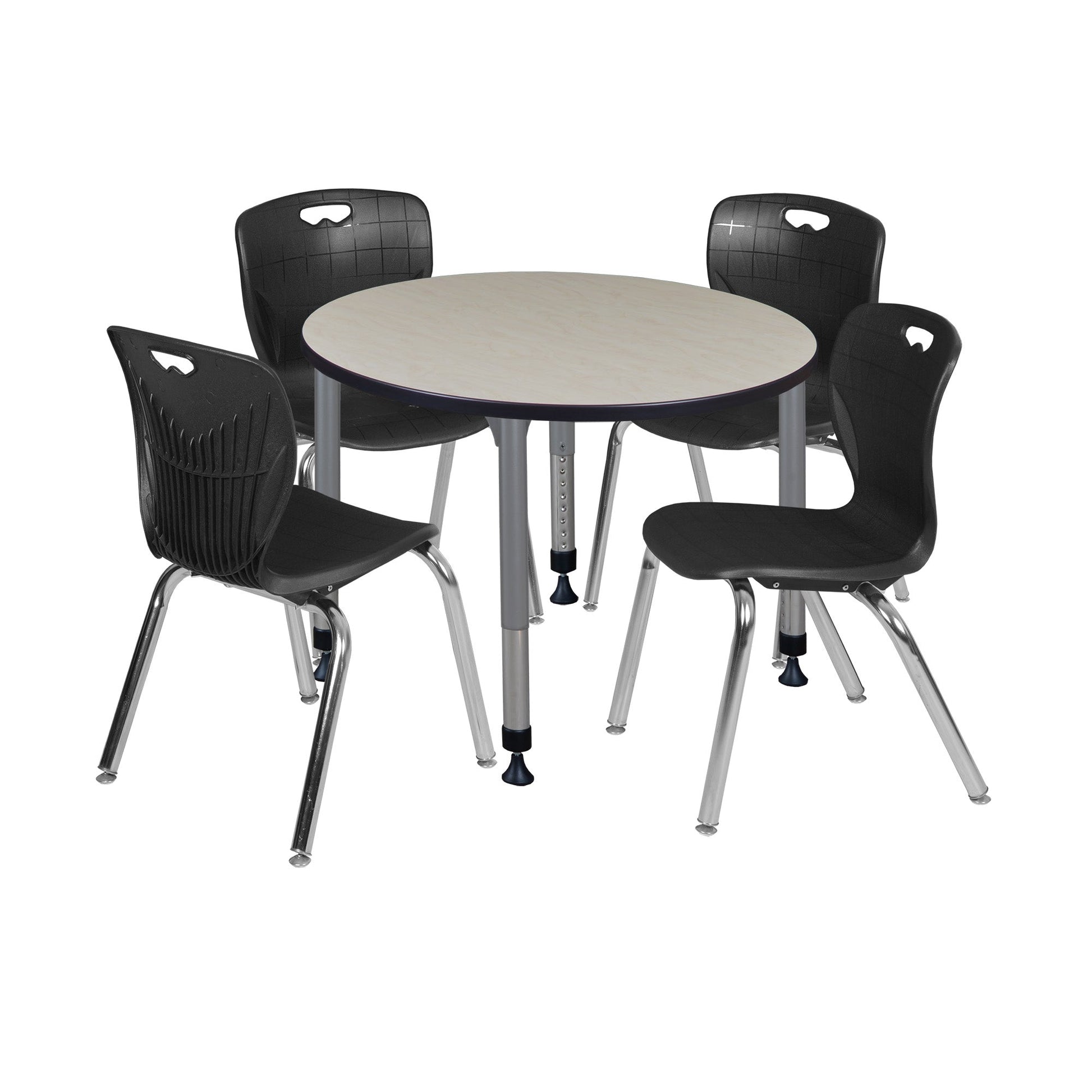 Regency Kee 36 in. Round Adjustable Classroom Table & 4 Andy 18 in. Stack Chairs - SchoolOutlet