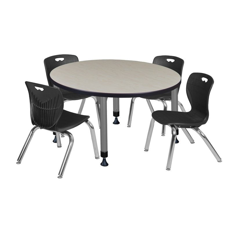 Regency Kee 36 in. Round Adjustable Classroom Table & 4 Andy 12 in. Stack Chairs - SchoolOutlet