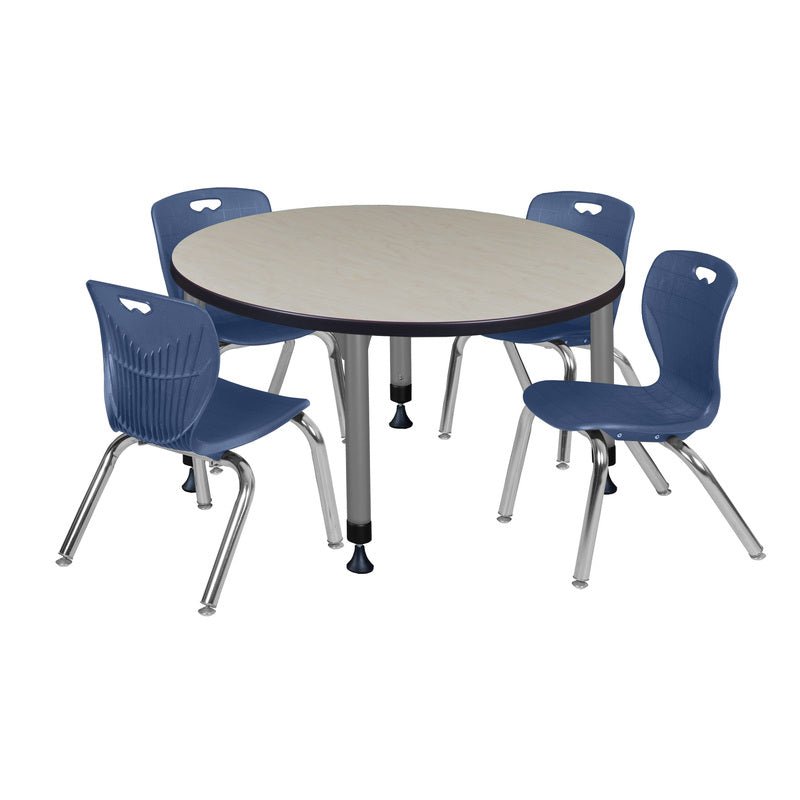 Regency Kee 36 in. Round Adjustable Classroom Table & 4 Andy 12 in. Stack Chairs - SchoolOutlet