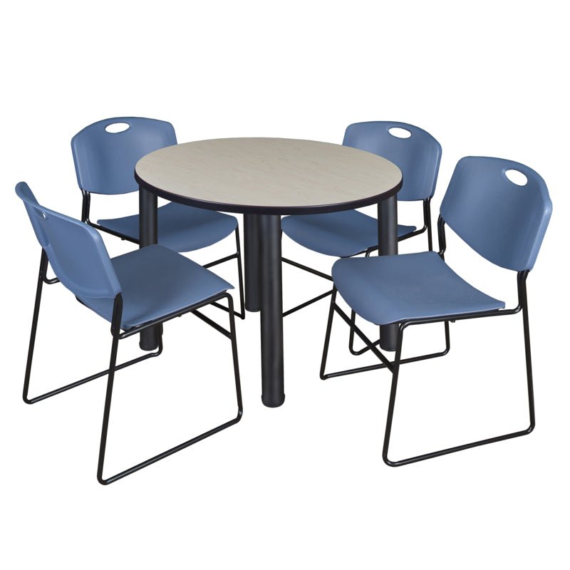 Regency Kee Round Versatile Breakroom Table with 4 Zeng Stack Chairs 36"W x 36"D x 29"H (REG - TB36RP - 44) - SchoolOutlet