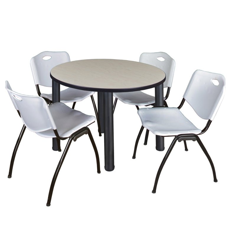 Regency Kee Round Versatile Breakroom Table with 4 M Stack Chairs 36"W x 36"D x 29"H (REG - TB36RP - 47) - SchoolOutlet