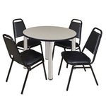 Regency Kee Round Versatile Breakroom Table with 4 Black Restaurant Stack Chairs 36