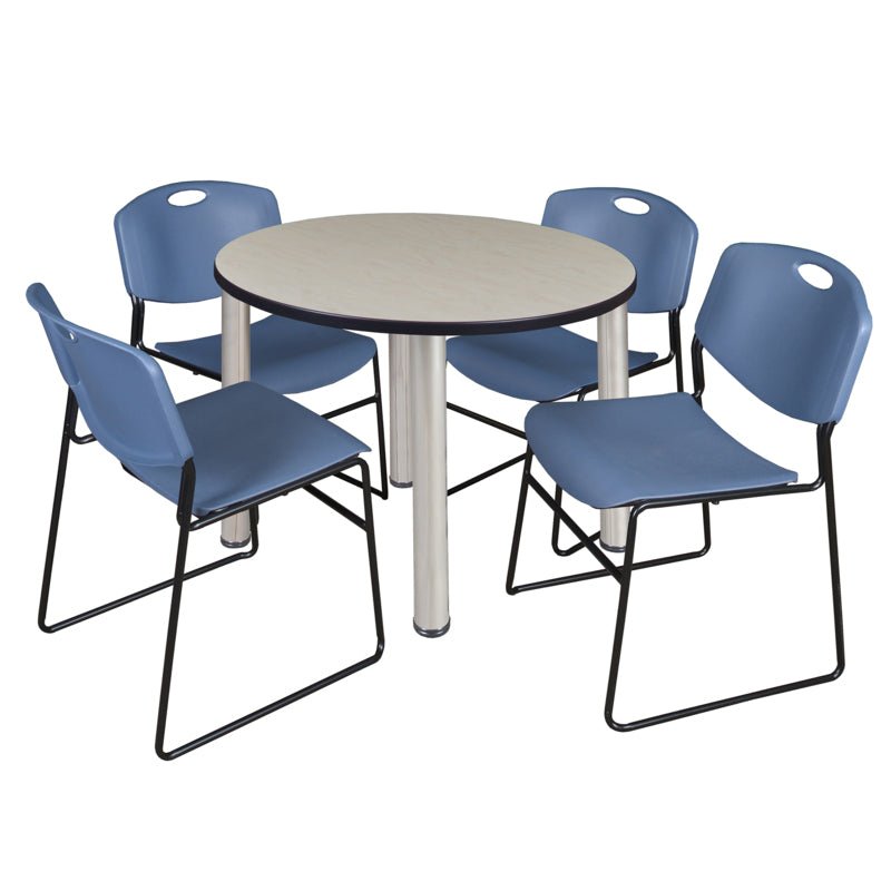 Regency Kee Round Versatile Breakroom Table with 4 Zeng Stack Chairs 36"W x 36"D x 29"H (REG - TB36RP - 44) - SchoolOutlet
