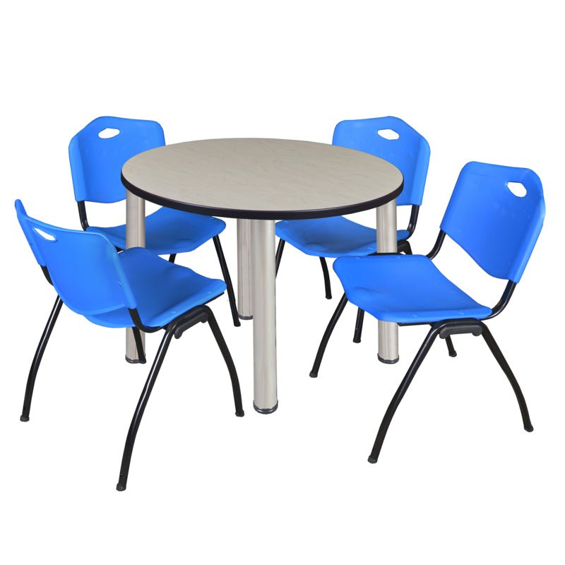 Regency Kee Round Versatile Breakroom Table with 4 M Stack Chairs 36"W x 36"D x 29"H (REG - TB36RP - 47) - SchoolOutlet