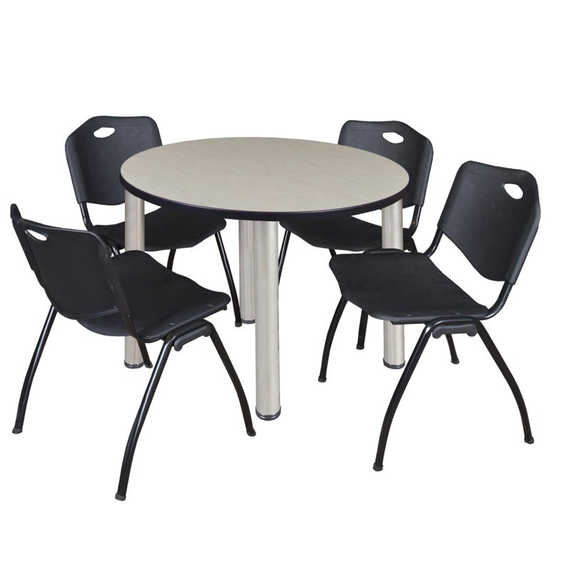Regency Kee Round Versatile Breakroom Table with 4 M Stack Chairs 36"W x 36"D x 29"H (REG - TB36RP - 47) - SchoolOutlet