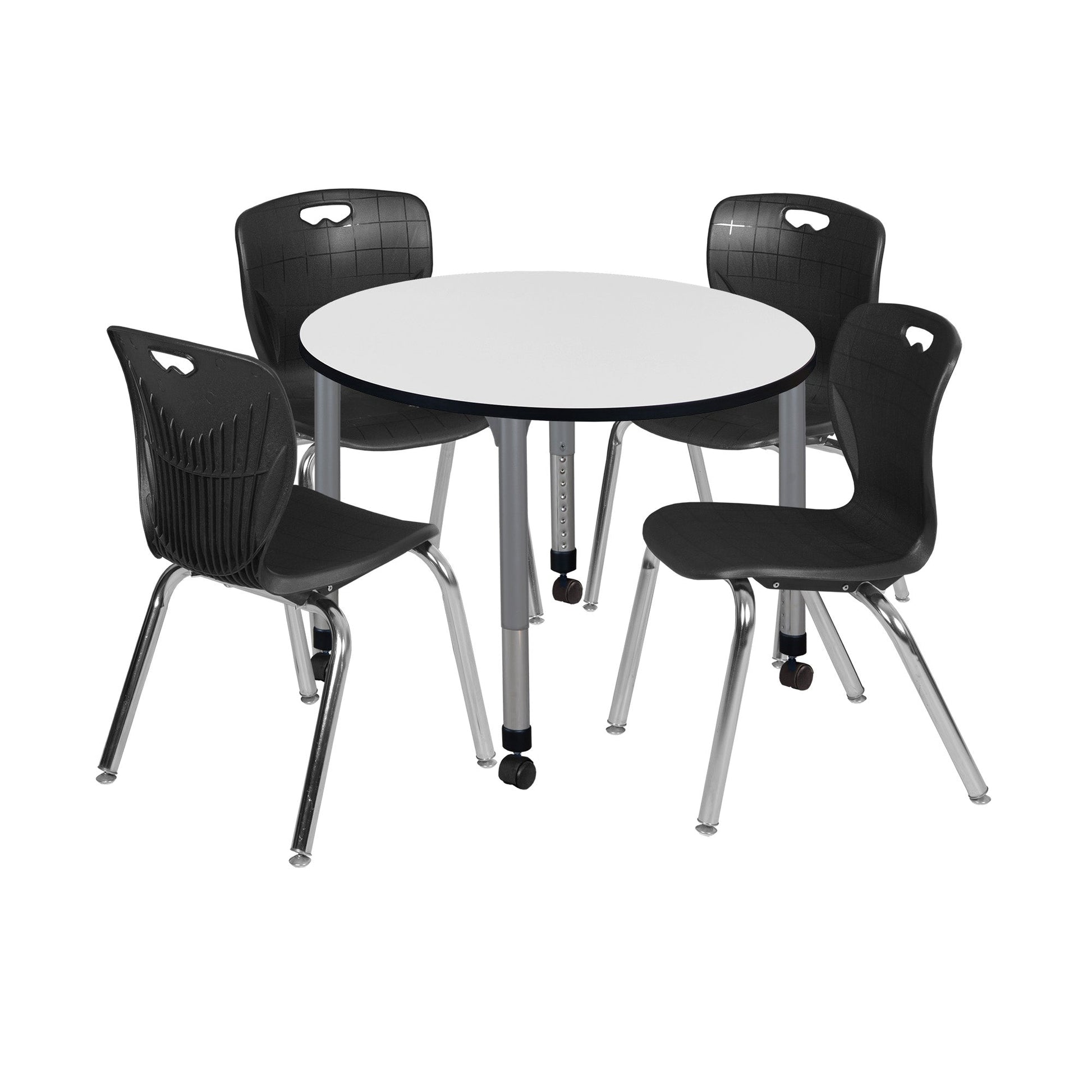 Regency Kee 36 in. Round Adjustable Classroom Table & 4 Andy 18 in. Stack Chairs - SchoolOutlet