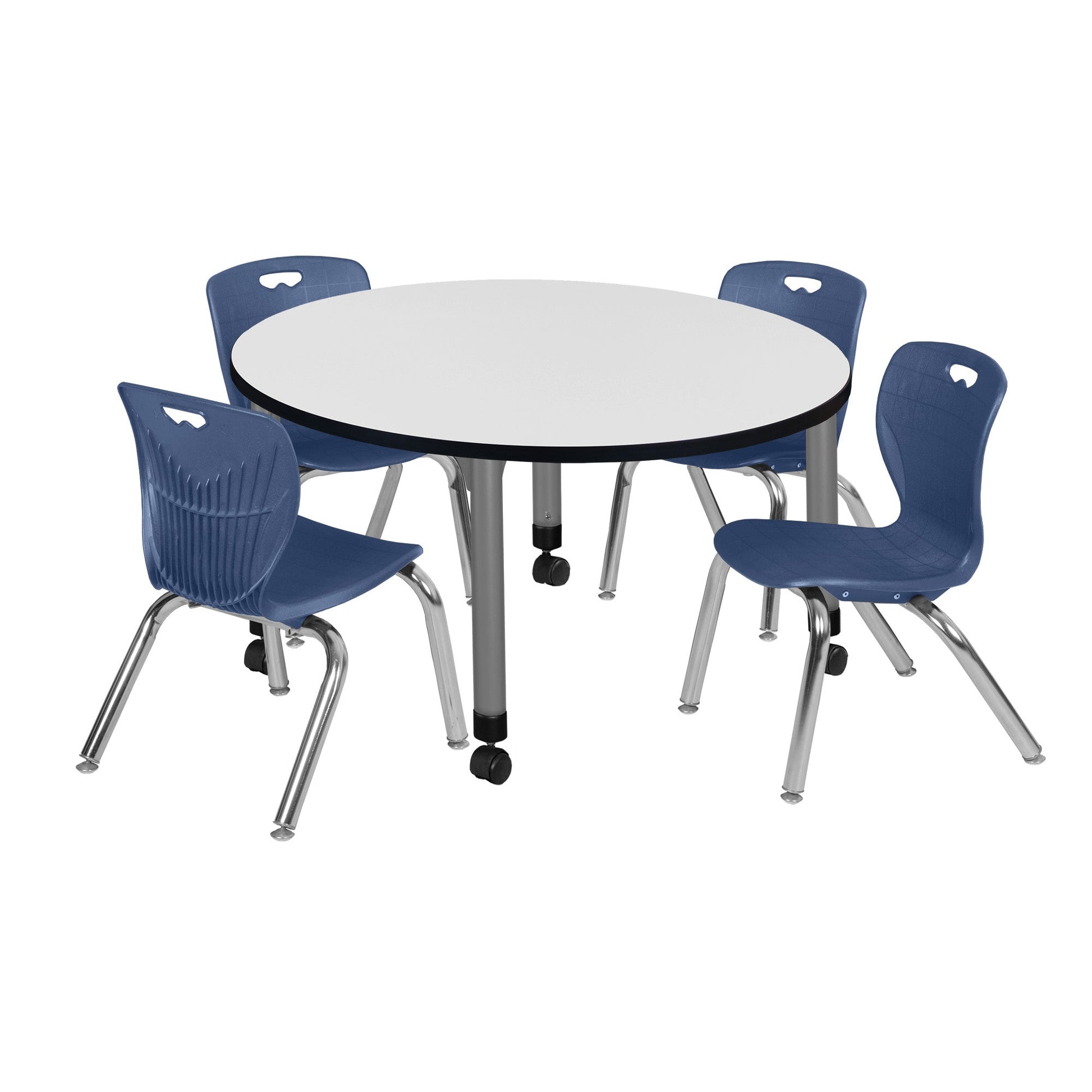 Regency Kee 36 in. Round Adjustable Classroom Table & 4 Andy 12 in. Stack Chairs - SchoolOutlet