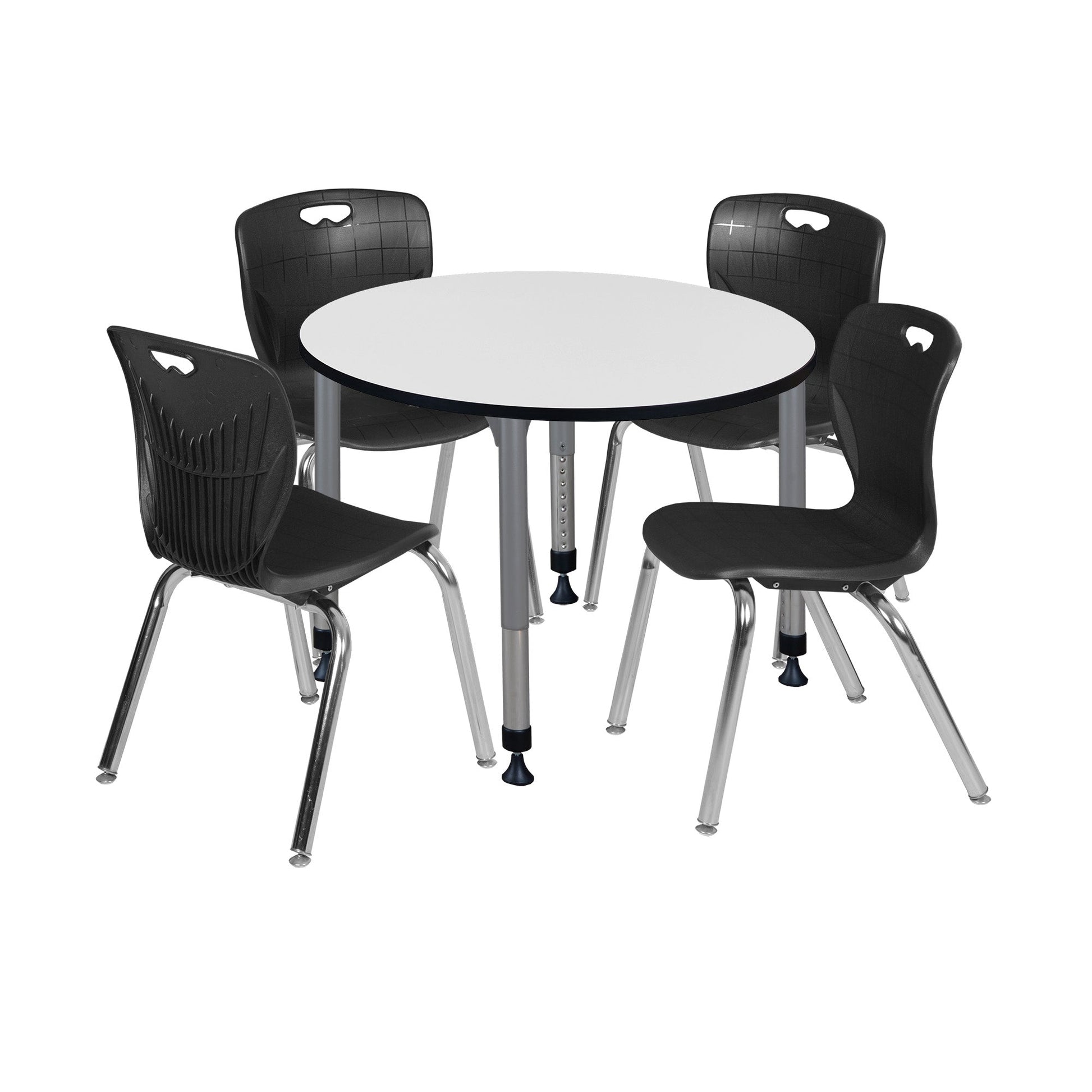 Regency Kee 36 in. Round Adjustable Classroom Table & 4 Andy 18 in. Stack Chairs - SchoolOutlet