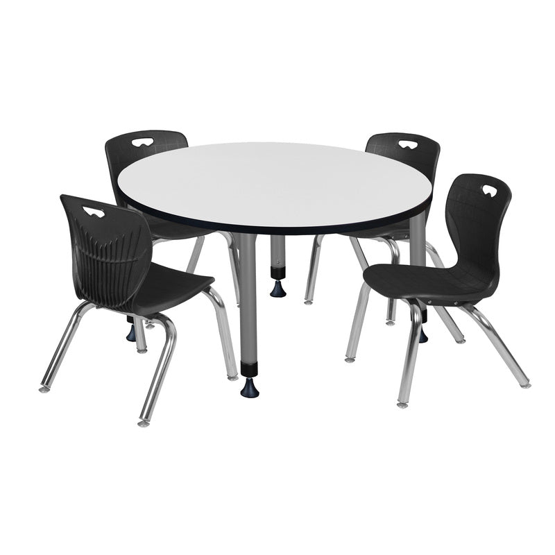 Regency Kee 36 in. Round Adjustable Classroom Table & 4 Andy 12 in. Stack Chairs - SchoolOutlet