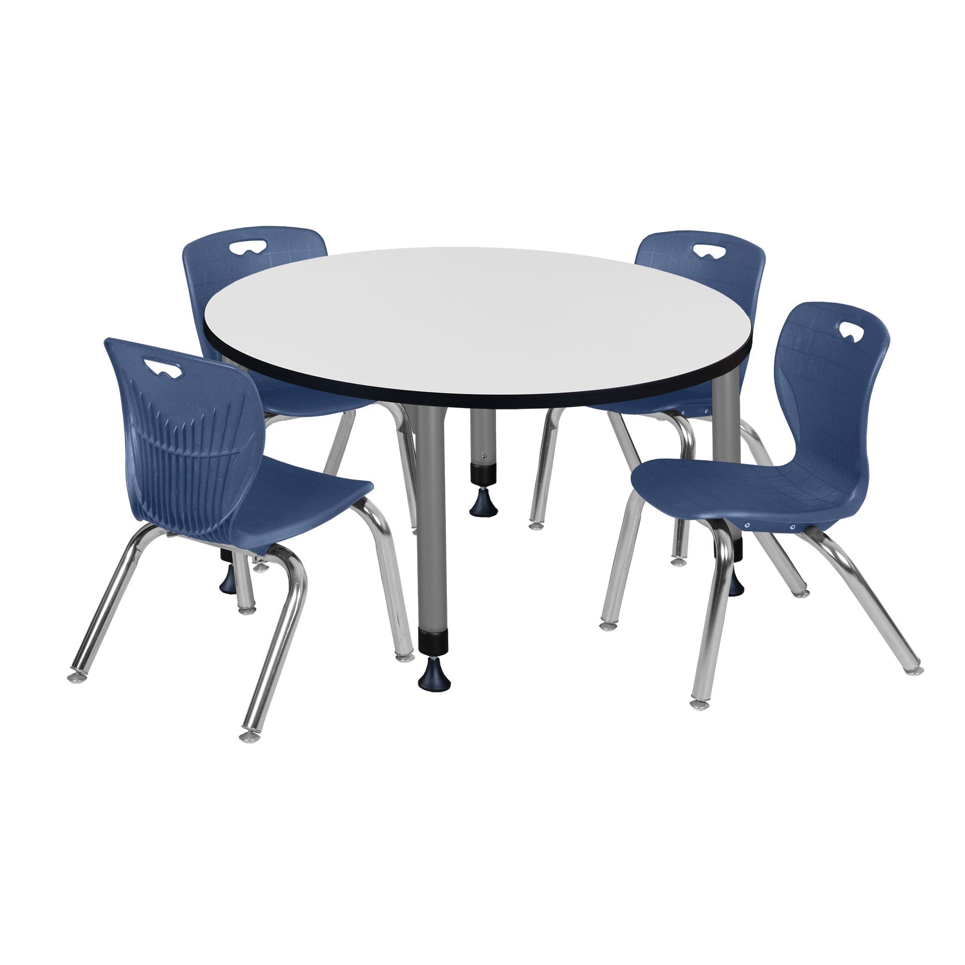 Regency Kee 36 in. Round Adjustable Classroom Table & 4 Andy 12 in. Stack Chairs - SchoolOutlet