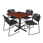 Regency Cain Square Breakroom Table with X - Base and 4 Zeng Stack Chairs 42