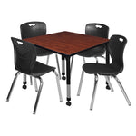 Regency Kee Square Mobile Adjustable Classroom Table and 4 Andy Stack Chairs 42
