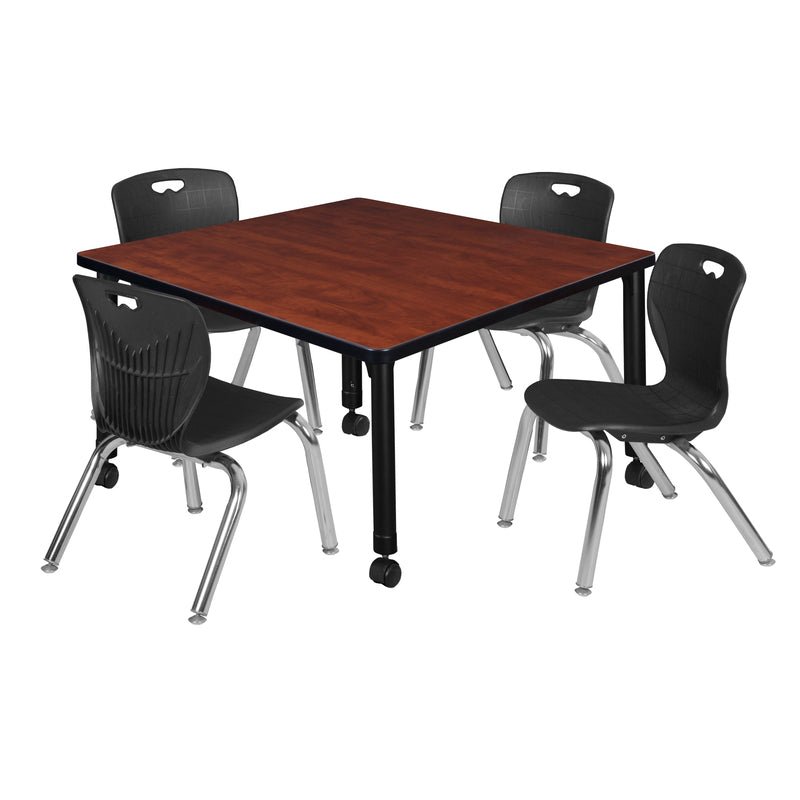 Regency Kee Square Mobile Adjustable Classroom Table and 4 Andy Stack Chairs 42"W x 42"D x 23" - 34"H (REG - TB4242 - 45) - SchoolOutlet