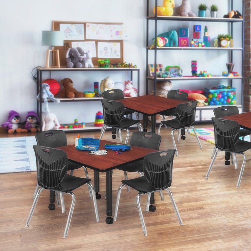 Regency Kee Square Mobile Adjustable Classroom Table and 4 Andy Stack Chairs 42"W x 42"D x 23" - 34"H (REG - TB4242 - 45) - SchoolOutlet