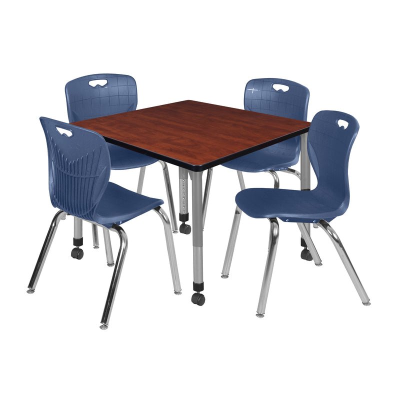 Regency Kee Square Mobile Adjustable Classroom Table and 4 Andy Stack Chairs 42"W x 42"D x 23" - 34"H (REG - TB4242 - 40) - SchoolOutlet