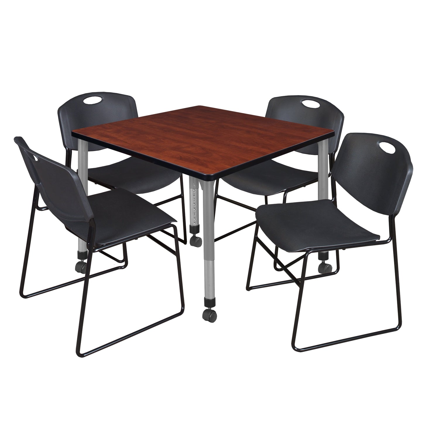 Regency Kee 42 in. Square Adjustable Classroom Table & 4 Zeng Stack Chairs - SchoolOutlet