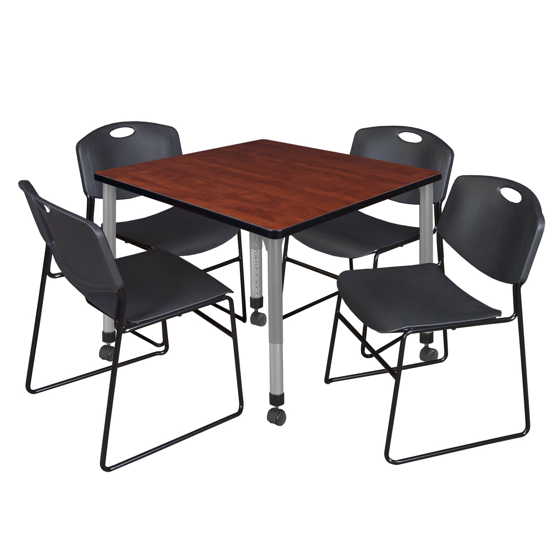 Regency Kee 42 in. Square Adjustable Classroom Table & 4 Zeng Stack Chairs - SchoolOutlet