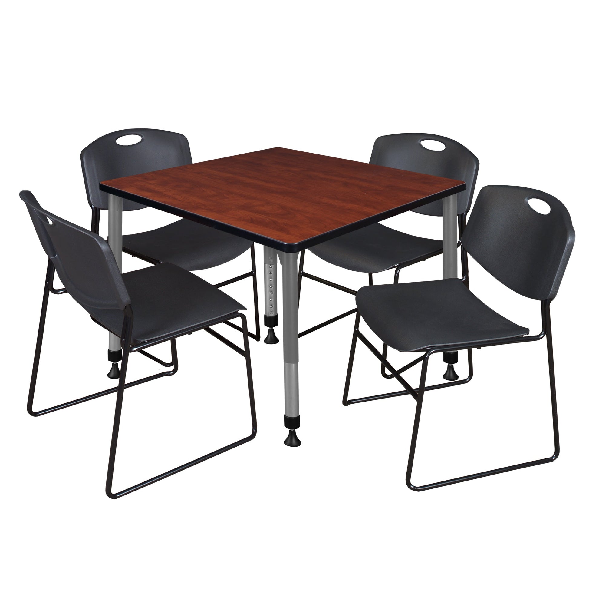 Regency Kee 42 in. Square Adjustable Classroom Table & 4 Zeng Stack Chairs - SchoolOutlet