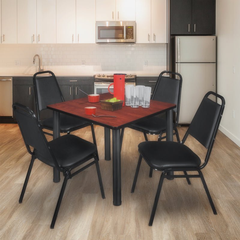 Regency Kee Square Breakroom Table with Post Legs and 4 Black Restaurant Stack Chairs 42"W x 42"D x 29"H (REG - TB4242 - P29) - SchoolOutlet