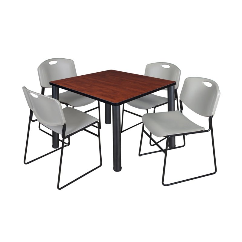 Regency Kee Square Breakroom Table with Post Legs and 4 Zeng Stack Chairs 42"W x 42"D x 29"H (REG - TB4242P - 44) - SchoolOutlet