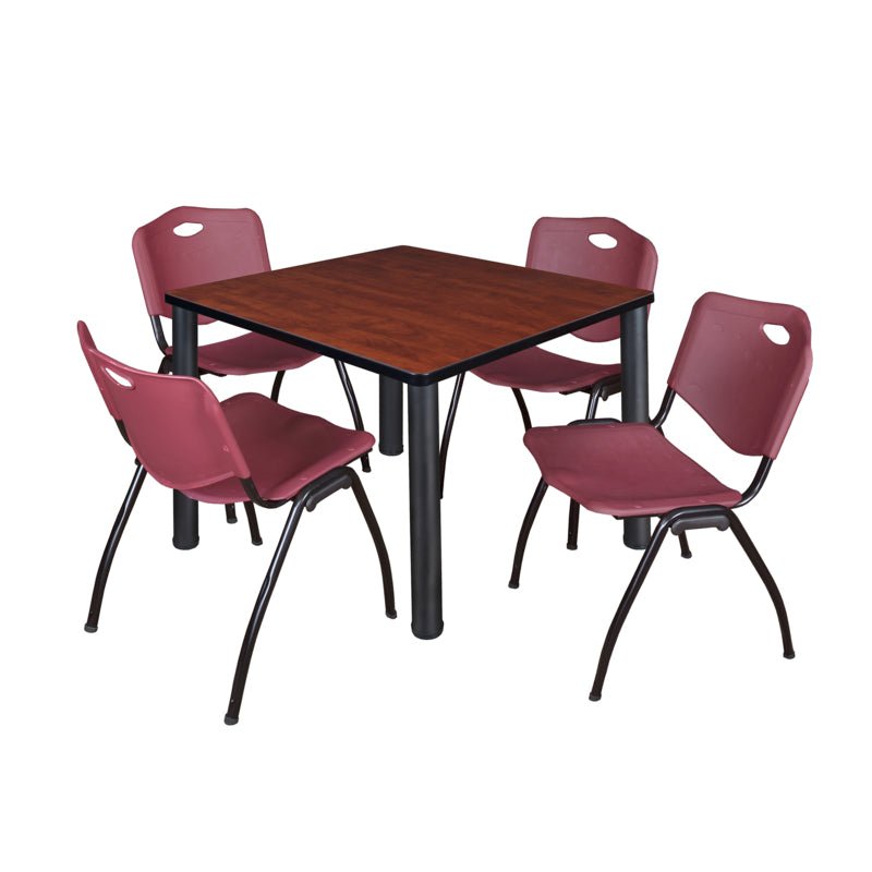 Regency Kee Square Breakroom Table with Post Legs and 4 M Stack Chairs 42"W x 42"D x 29"H (REG - TB4242P - 47) - SchoolOutlet
