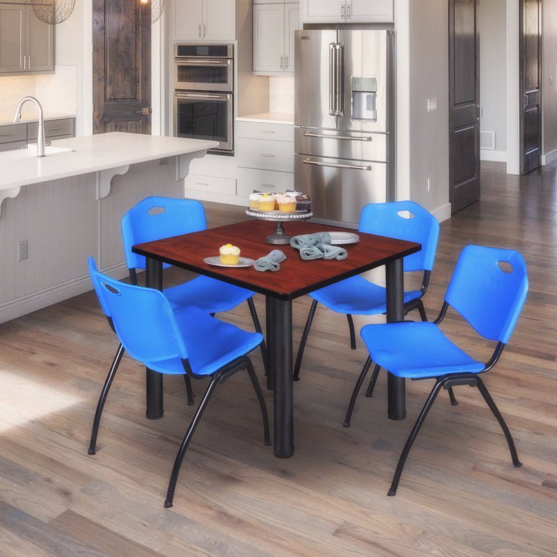 Regency Kee Square Breakroom Table with Post Legs and 4 M Stack Chairs 42"W x 42"D x 29"H (REG - TB4242P - 47) - SchoolOutlet