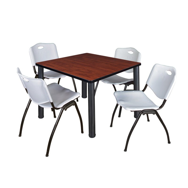 Regency Kee Square Breakroom Table with Post Legs and 4 M Stack Chairs 42"W x 42"D x 29"H (REG - TB4242P - 47) - SchoolOutlet