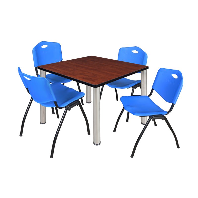 Regency Kee Square Breakroom Table with Post Legs and 4 M Stack Chairs 42"W x 42"D x 29"H (REG - TB4242P - 47) - SchoolOutlet