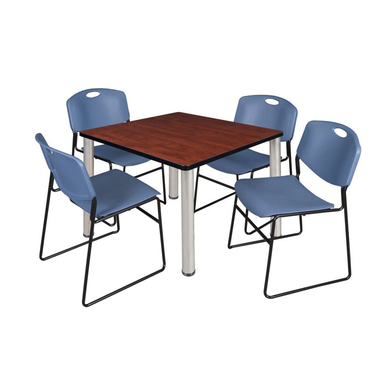 Regency Kee Square Breakroom Table with Post Legs and 4 Zeng Stack Chairs 42"W x 42"D x 29"H (REG - TB4242P - 44) - SchoolOutlet