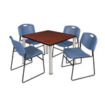 Regency Kee Square Breakroom Table with Post Legs and 4 Zeng Stack Chairs 42