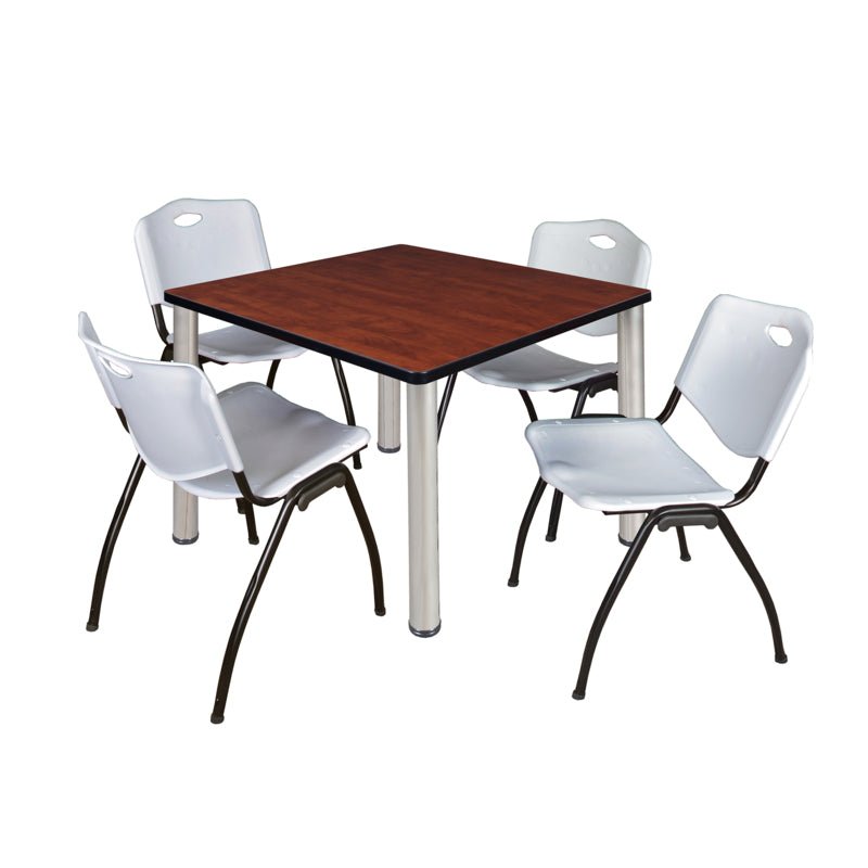 Regency Kee Square Breakroom Table with Post Legs and 4 M Stack Chairs 42"W x 42"D x 29"H (REG - TB4242P - 47) - SchoolOutlet
